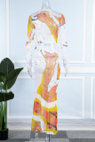Colour Casual Print Basic O Neck Long Sleeve Two Pieces