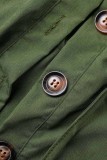 Army Green Casual Solid Patchwork Turndown Collar Regular Rompers