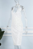White Sexy Solid Bandage Backless Slit Halter Sleeveless Dress Dresses