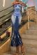 Blue Sexy Print Patchwork Spaghetti Strap Pencil Skirt Dresses