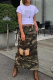 Camouflage Casual Camouflage Print Patchwork Regular High Waist Conventional Full Print Skirt