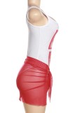 Red Casual Print Backless U Neck Sleeveless Two Pieces