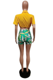 Pink Sexy Patchwork Patchwork Turndown Collar Short Sleeve Two Pieces