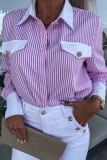 Pink Casual Striped Print Patchwork Shirt Collar Tops