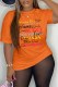 Orange Casual Print Letter O Neck T-Shirts