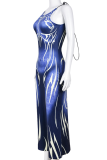 Blue Sexy Print Patchwork Spaghetti Strap Pencil Skirt Dresses