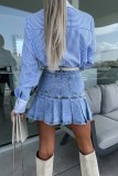 Pink Casual Striped Print Patchwork Shirt Collar Tops