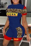 Red Casual Letter Print Patchwork O Neck Short Sleeve Two Pieces