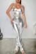 Silver Sexy Casual Solid Fold Pants Spaghetti Strap Sleeveless Two Pieces