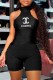 Black Street Print Letter O Neck Rompers