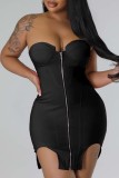Black Sexy Solid Backless Strapless Sleeveless Dress Dresses