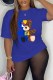 Blue Casual Print Letter O Neck T-Shirts