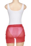 Red Casual Print Backless U Neck Sleeveless Two Pieces