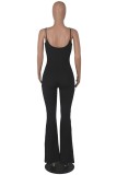 Rose Red Sexy Casual Solid Backless Spaghetti Strap Skinny Jumpsuits