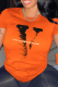Orange Street Print Patchwork Letter O Neck T-Shirts