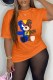 Orange Casual Print Letter O Neck T-Shirts
