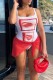 Red Casual Print Backless U Neck Sleeveless Two Pieces