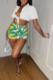 Pink Sexy Patchwork Patchwork Turndown Collar Short Sleeve Two Pieces