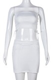 White Sexy Casual Solid Bandage Hollowed Out Backless Strapless Sleeveless Two Pieces