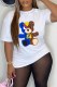 White Casual Print Letter O Neck T-Shirts