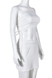 White Sexy Casual Solid Bandage Hollowed Out Backless Strapless Sleeveless Two Pieces