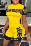 Red Casual Letter Print Patchwork O Neck Short Sleeve Two Pieces