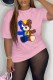 Pink Casual Print Letter O Neck T-Shirts