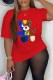 Red Casual Print Letter O Neck T-Shirts