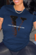 Navy Blue Street Print Patchwork Letter O Neck T-Shirts