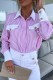 Pink Casual Striped Print Patchwork Shirt Collar Tops