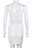 White Sexy Casual Solid Bandage Hollowed Out Backless Strapless Sleeveless Two Pieces