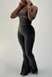Dark Gray Casual Solid Vests Pants U Neck Sleeveless Two Pieces