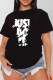 Black Casual Print Letter O Neck T-Shirts
