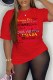 Red Casual Print Letter O Neck T-Shirts