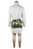 Green Casual Print Camouflage Print Patchwork Buckle Turndown Collar Long Sleeve Two Pieces