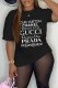 Black Casual Print Letter O Neck T-Shirts