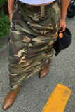 Camouflage Casual Camouflage Print Patchwork Regular High Waist Conventional Full Print Skirt