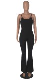 Rose Red Sexy Casual Solid Backless Spaghetti Strap Skinny Jumpsuits