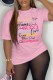Pink Casual Print Letter O Neck T-Shirts