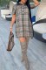 Light Gray Casual Striped Patchwork Turndown Collar A Line Dresses