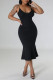 Black Casual Solid Patchwork Spaghetti Strap Sling Dress Dresses