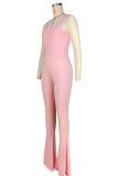 Pink Casual Solid Vests Pants U Neck Sleeveless Two Pieces