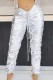 Silver Casual Solid Fold Regular Mid Waist Conventional Solid Color Trousers