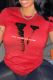 Red Street Print Patchwork Letter O Neck T-Shirts