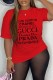 Red Casual Print Letter O Neck T-Shirts