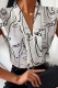White Casual Print Patchwork V Neck Tops