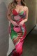 Colour Sexy Print Hollowed Out Backless Spaghetti Strap Long Dress Dresses