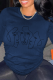 Navy Blue Street Print Patchwork O Neck Tops