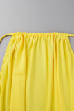 Yellow Sexy Solid Bandage Patchwork Backless Halter A Line Dresses