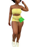 Yellow Fashion Sexy adult Ma'am Solid Two Piece Suits pencil Sleeveless Two Pieces